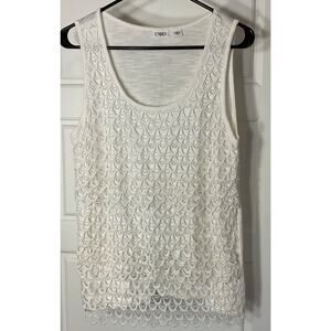 Cato Bone Crochet Tiered Scallop Scoop Neck Tank L